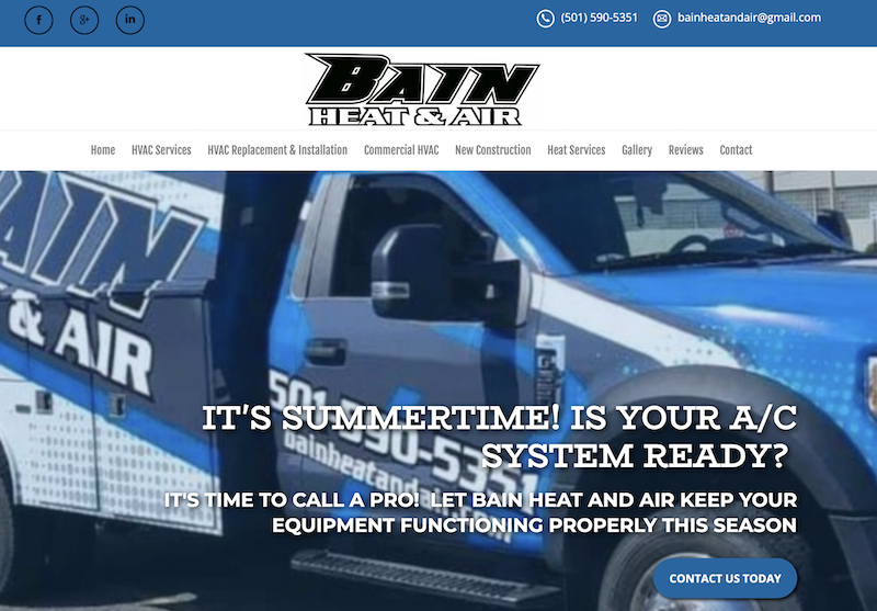 Pagina web de Bain Heat and Air.